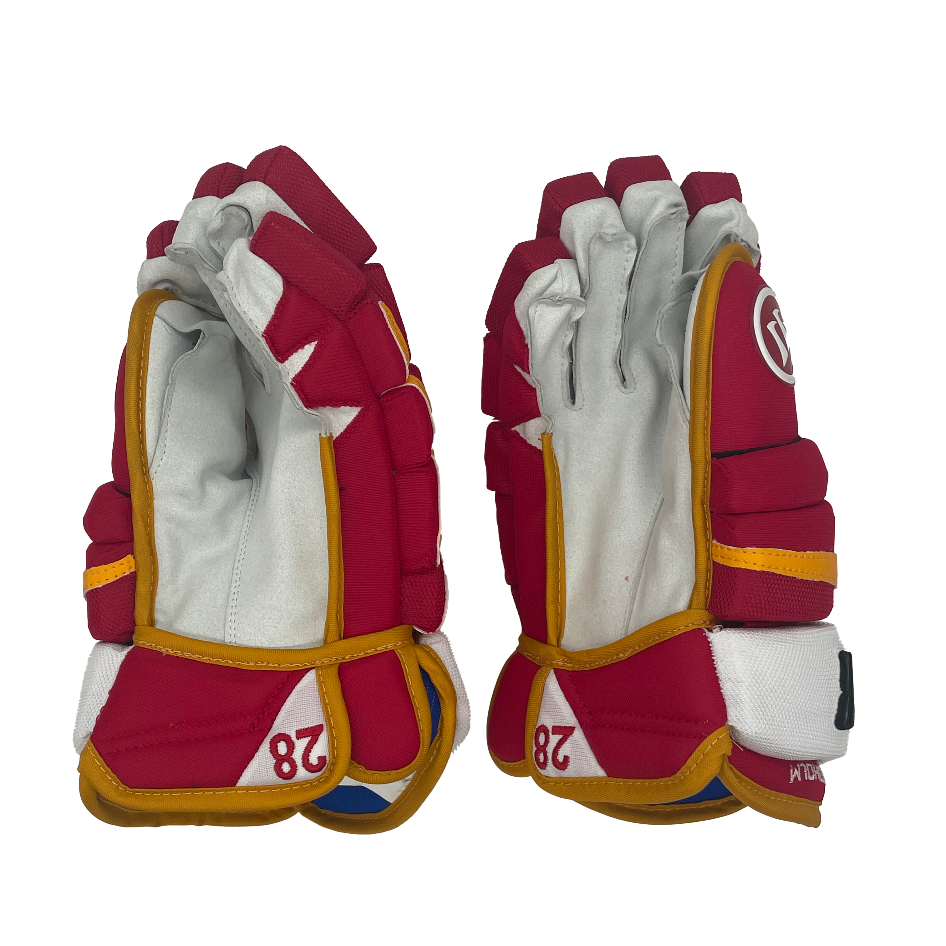 Gants Warrior Covert QRL - NHL Pro Stock - Elias Lindholm (rouge/jaune/blanc)